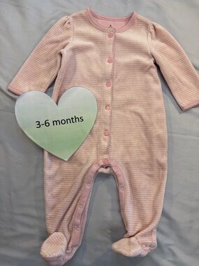 GAP - Pink Striped Velour Footie Onesie